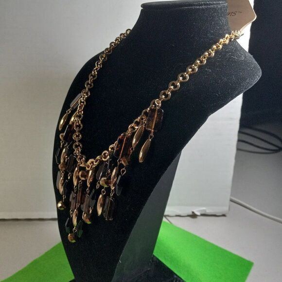 NWT Erica Lyons Statement Gold tone Beaded Dangling Necklace - Picture 3 of 10